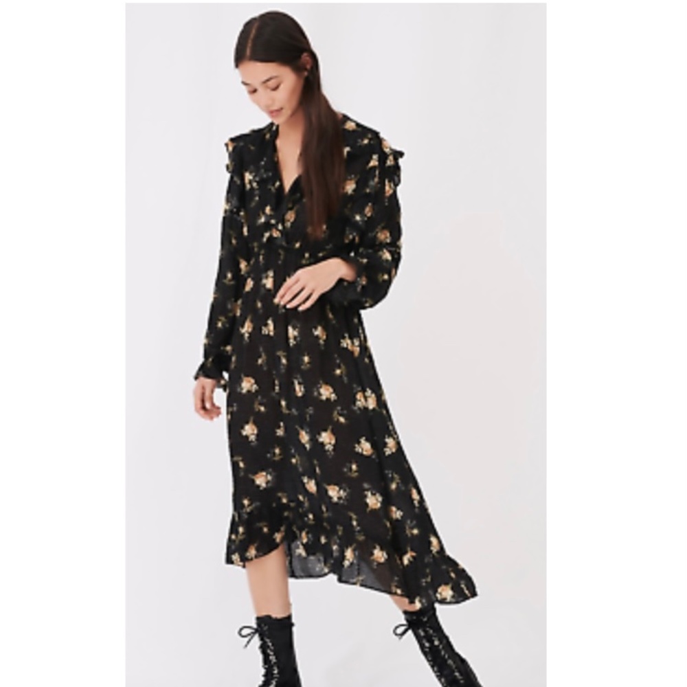 Maje Black Floral Midi Dress